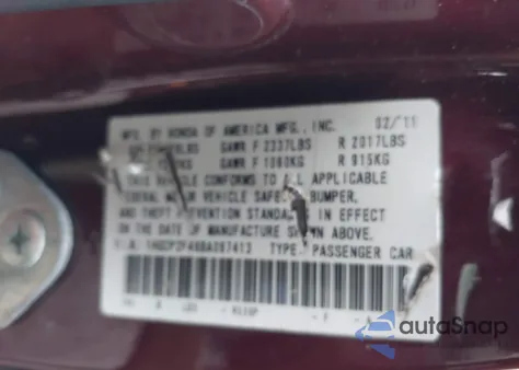 2011 Honda Accord 2.4 Lx-P from USA, damaged, VIN 1HGCP2F46BA097413